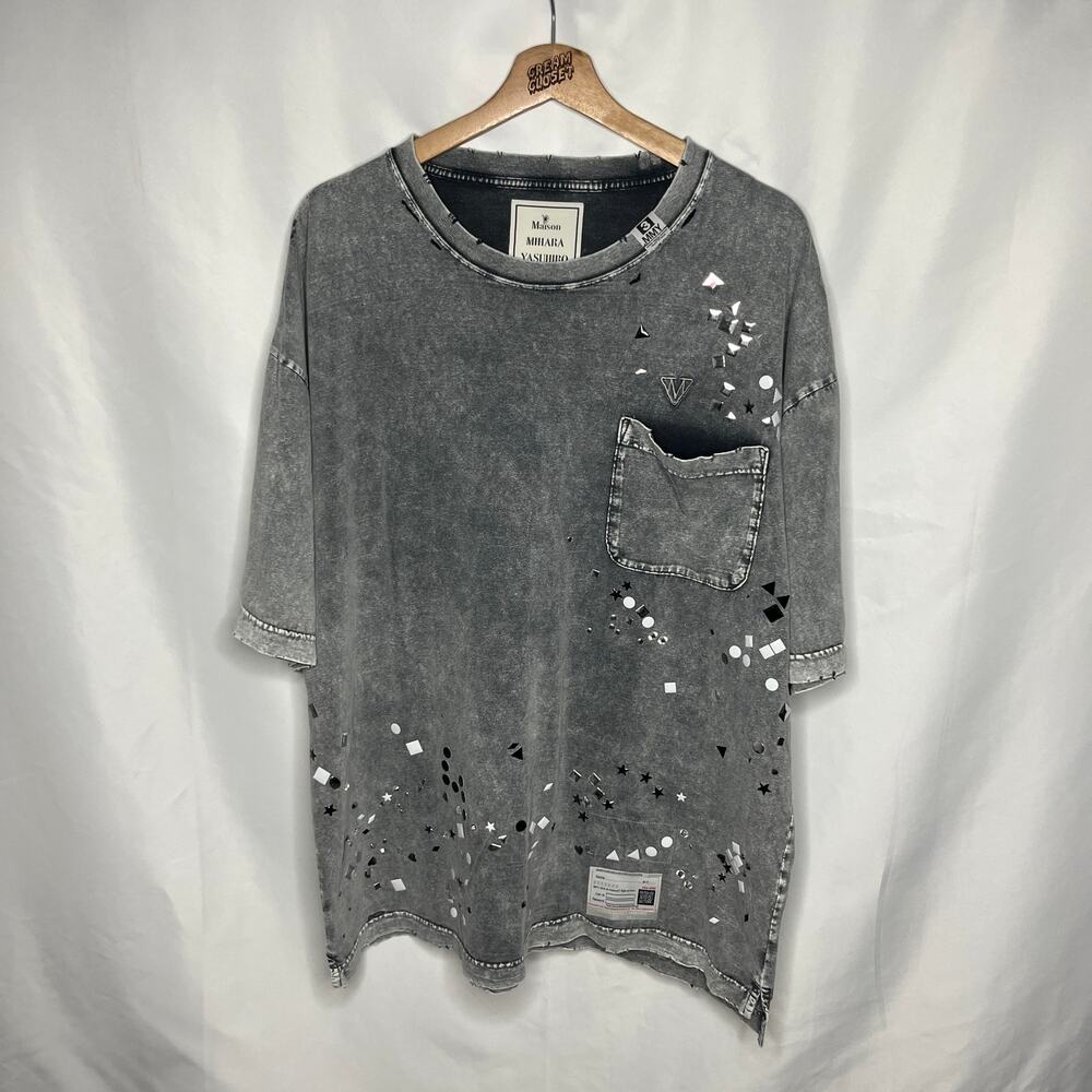 Maison Mihara Yasuhiro Geometric Embellished Bleached Pocket Tee size 46 / XL